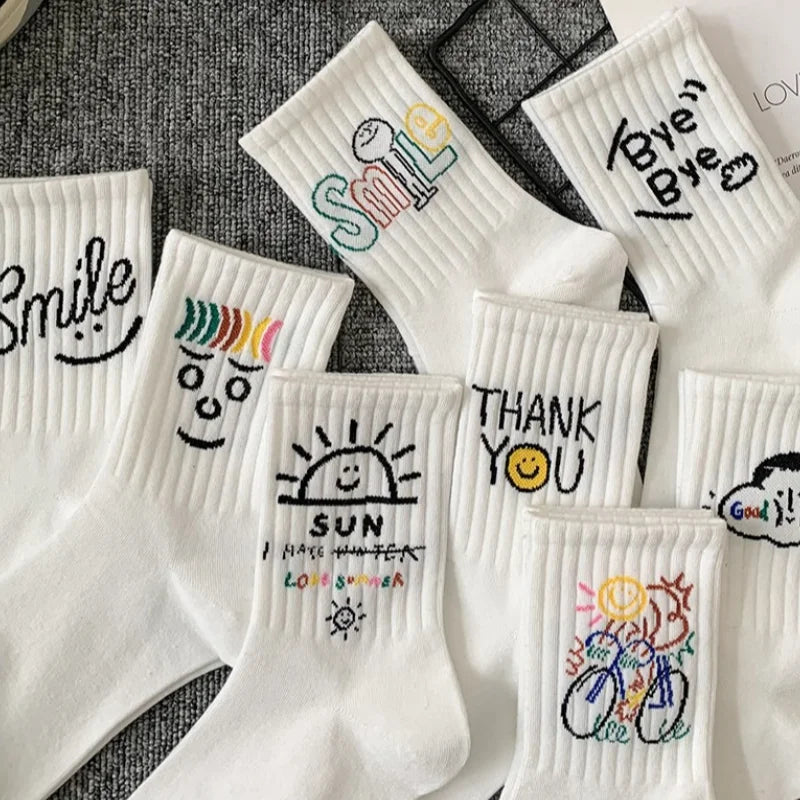 2/3/5/8 Pairs Men Women White Mid-Calf Socks Moisture-Wicking Anti Odor Casual Sports Basketball Retro Arch Support Socks
