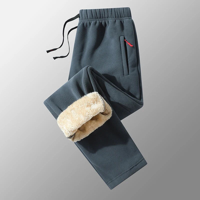 Men's Winter Warm Fleece Lined Pants with Zipper Pockets Thickened Fleece Jogger Pants Men Trousers Snow Cold Thermal Sweatpants