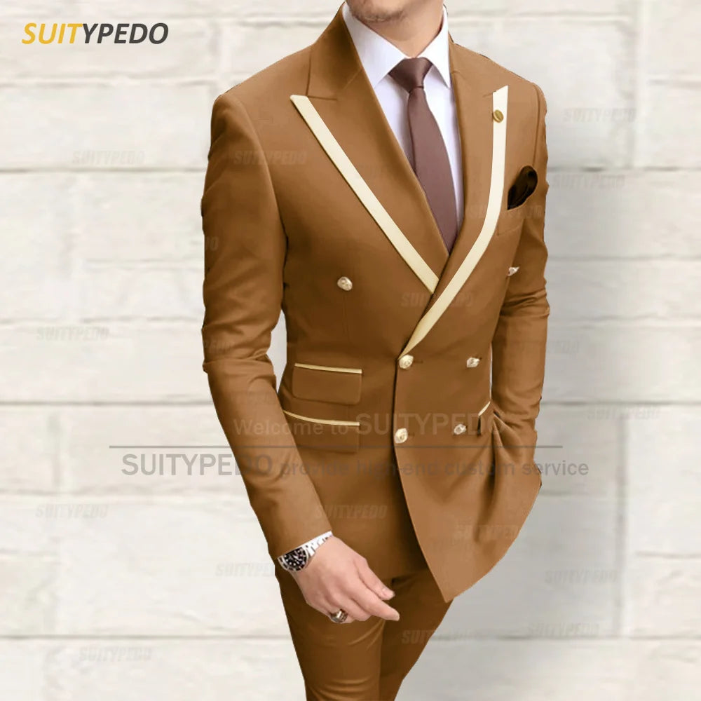Fashion Men Red Suit Sets Wedding Party Custom Groomsman Elegant Outfits Birthday Banquet Male Stylish Blazer Pants 2 Pieces