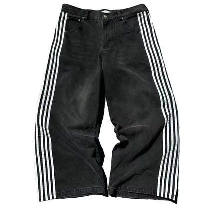 Retro Men's Y2K Baggy Jeans Camouflage Embroidered Striped Harajuku Sweatpants Women Hip Hop Streetwear Camo Wide Leg Denim Pant