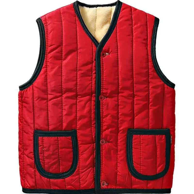 Winter Plus Fleece Thicken Warm Cotton Vest Men Gift for Father Husband Casual Loose Comfortable Sleeveless Jacket Men Clothing