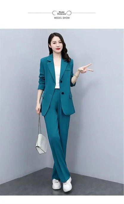 Spring 2026 plus Size Suit Set Loose Wide Leg Pants Two Piece Set Korean Style Commute Casual High Waist Polyester Fiber