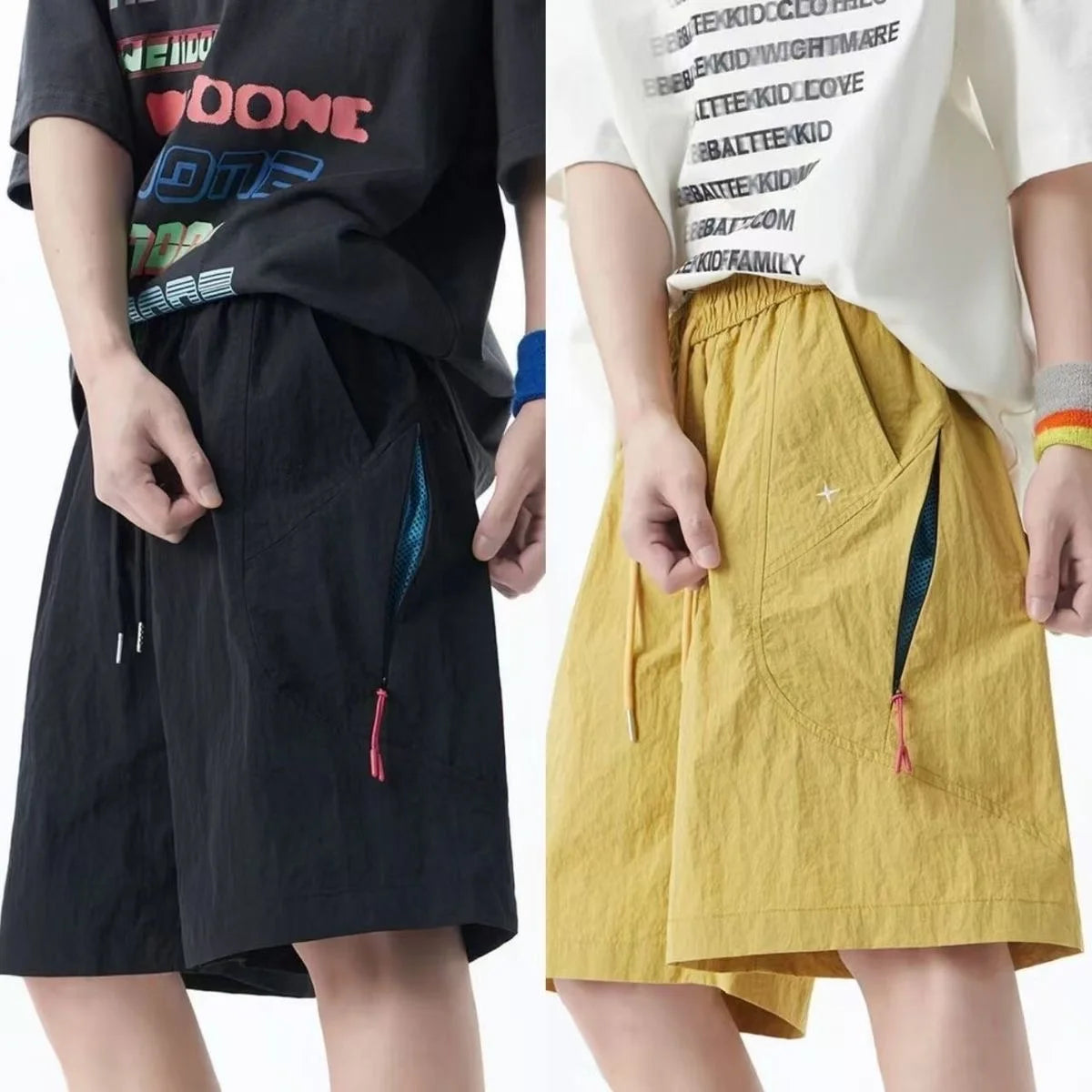 Men's Summer Dopaamine Quick Dry Short Pants Casual Thin Breathable Loose Fit Sporty Workwear Five-Quarter Length Trousers