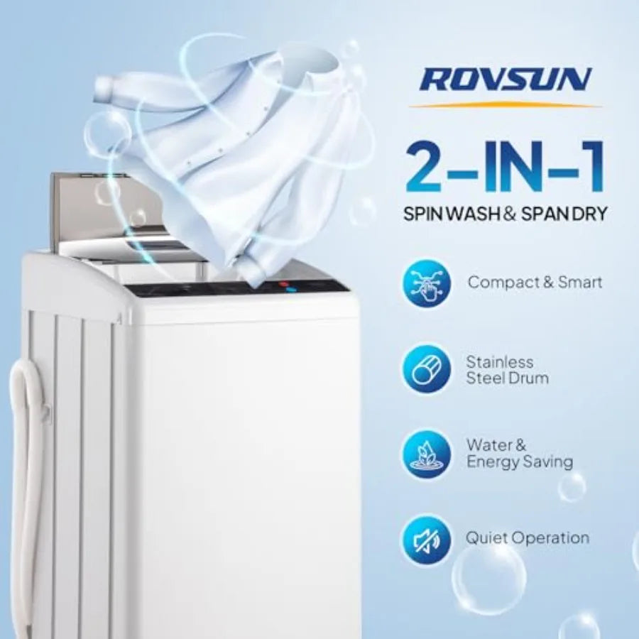 25LBS Portable Washing Machine Full-Automatic Electric Laundry Machine with Stainless Steel Drum Compact Washer and Spin Dryer