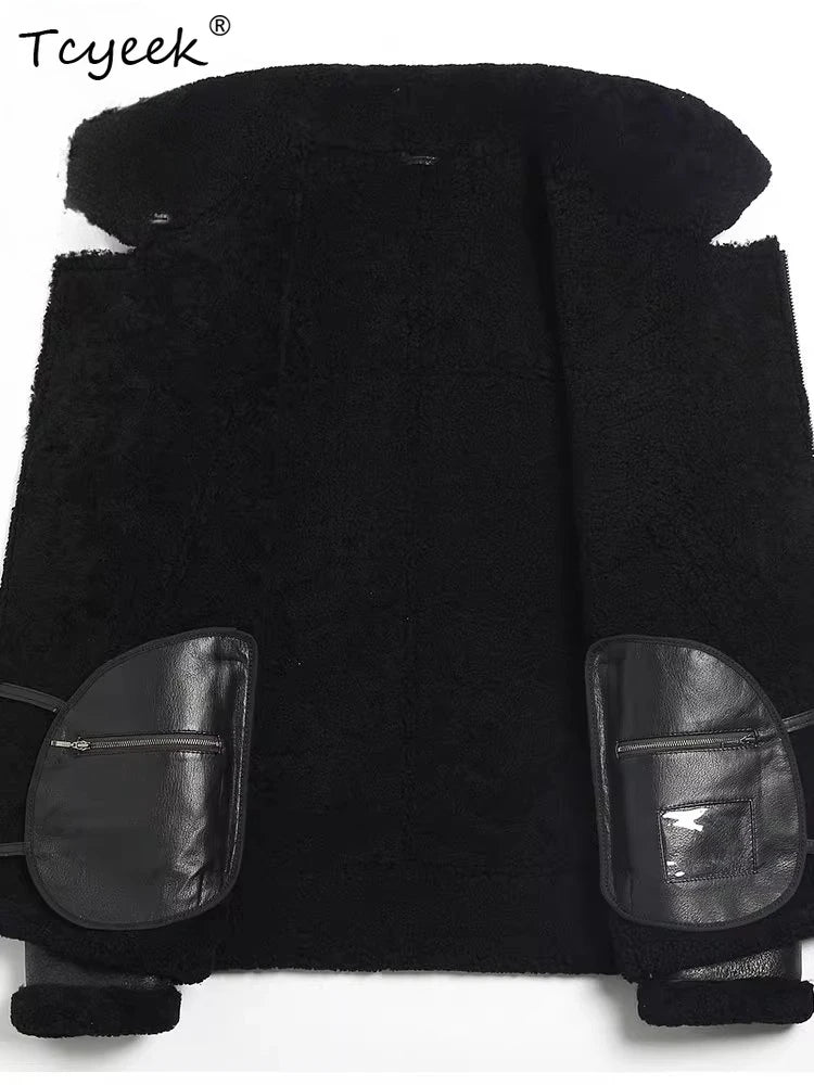 Tcyeek Real Leather Jacket Men Clothes Business Casual Mens Coats Chic Natural Sheepskin Fur Coat Black Warm 2026 Куртка Мужская