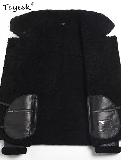 Tcyeek Real Leather Jacket Men Clothes Business Casual Mens Coats Chic Natural Sheepskin Fur Coat Black Warm 2026 Куртка Мужская