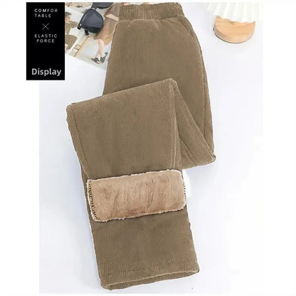 Extra Thick Fleece Lined Warm Cotton Pants High Waist Thickened Winter Trousers for Women plus Size Elastic Waist Long Pants