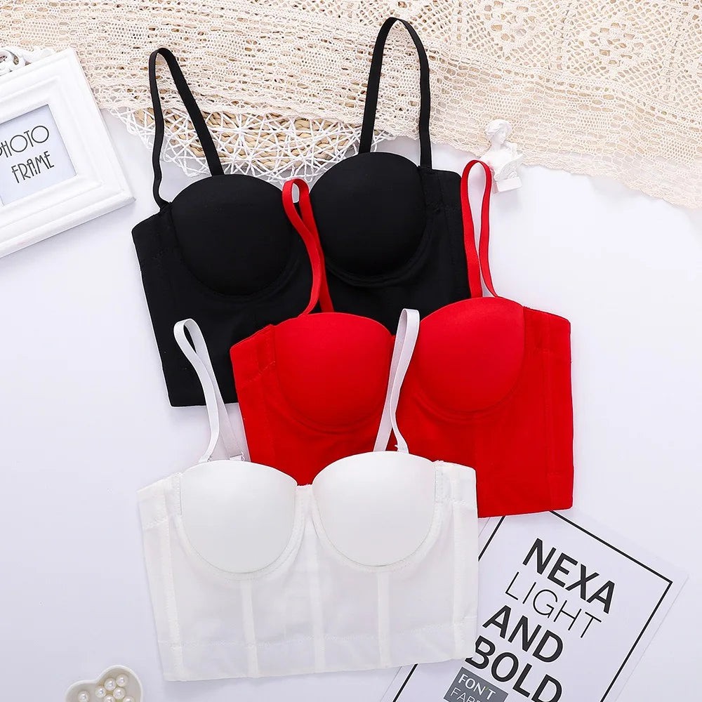 SXTHAENOO Summer 8 colors Fashion Mesh Push Up Bralet Women's Corset Simple Bustier Bra Night Club Party Sexy Cropped Top Vest