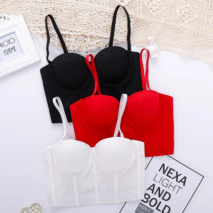 SXTHAENOO Summer 8 colors Fashion Mesh Push Up Bralet Women's Corset Simple Bustier Bra Night Club Party Sexy Cropped Top Vest
