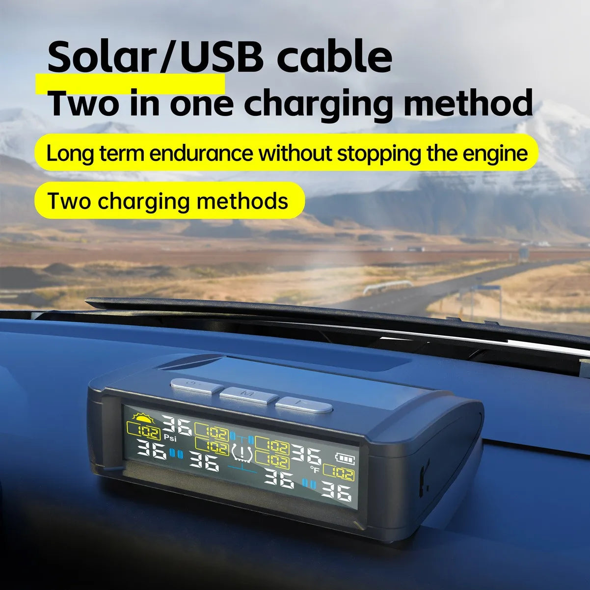 Solar Wireless TPMS Car Tire Tyre Pressure Monitor Monitoring System with 6 External Sensors