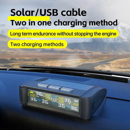 Solar Wireless TPMS Car Tire Tyre Pressure Monitor Monitoring System with 6 External Sensors