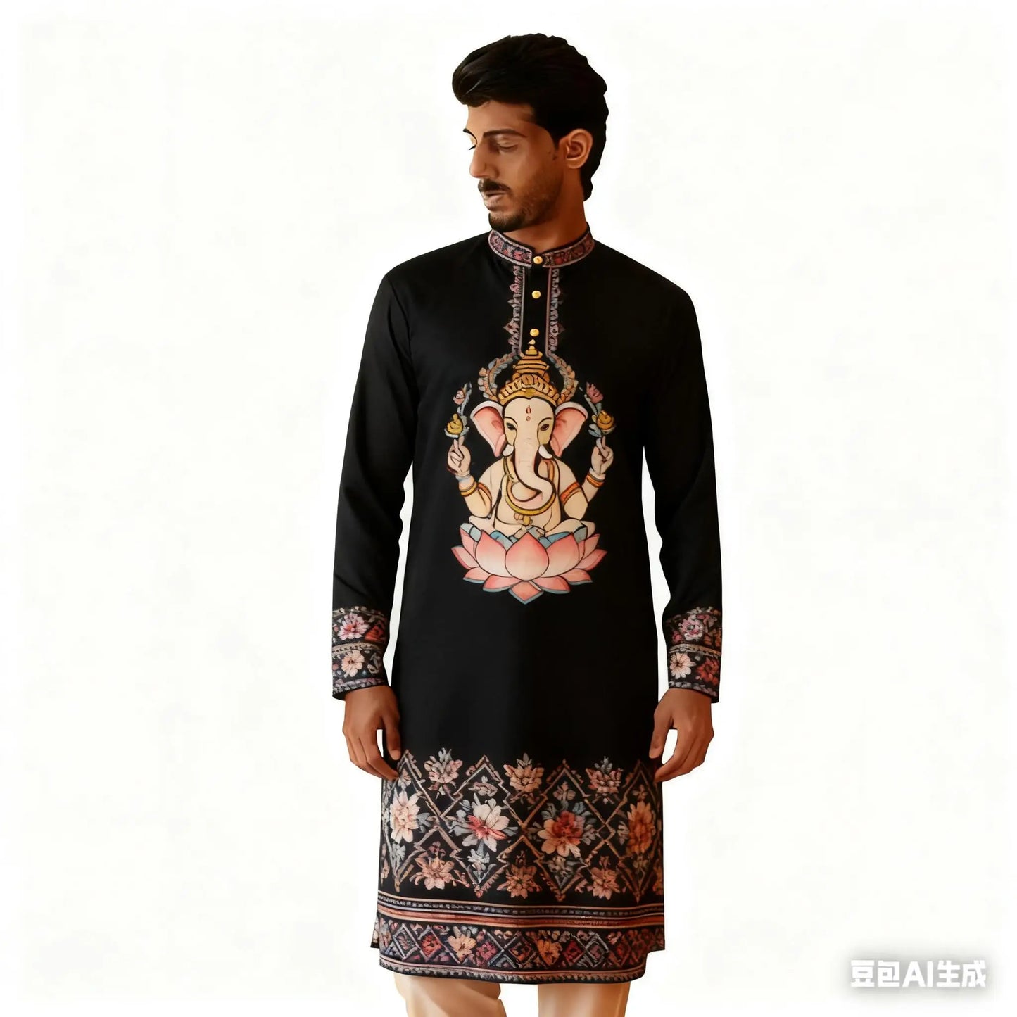 National Style Men Digital Printed Kurta Vardha Regular Mandarin Long Suitable Musulmans Homme Traje Arabe Hombre