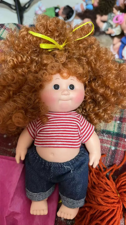 Afu Cute Chubby Face Full Vinyl Cabbage Patch Doll Curly Hair Handmade Collectible Toy For Adult Collection Home Decor