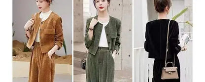 Fashionable Corduroy Set Women's Autumn Winter New Style Elegant Lady Fragrance Wind Coat Wide Leg Pants Two Piece Suit