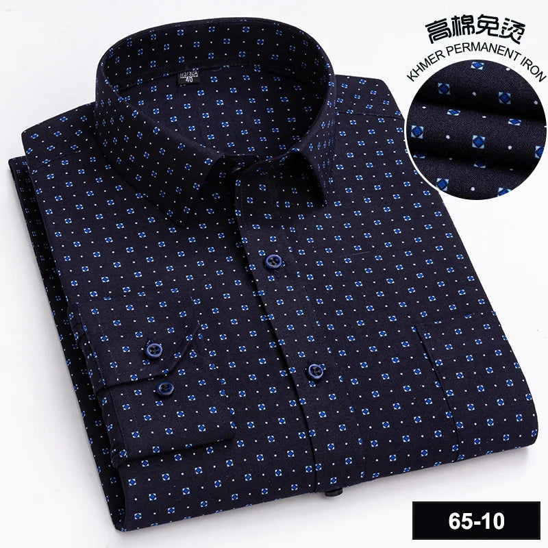 Men's High-quality Fashion Casual Print Plaid Stripe Long Sleeve Shirts Single Pocket Comfort Fit Business Formal Office Blouses