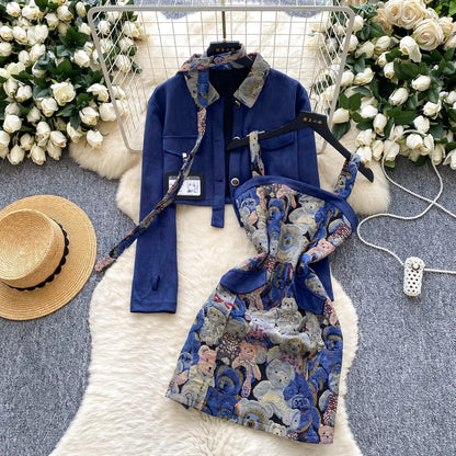Ele Bear Embroidery Blouse And Skirt Set Women's Faionable ort Svel Suit Jaet High Waist Casual Workwear