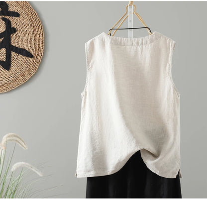 Slimming Pure Color Cotton Linen Lightweight Sleeveless round Neck Inner Wear Large Size Women's Fashionable Versatile Top