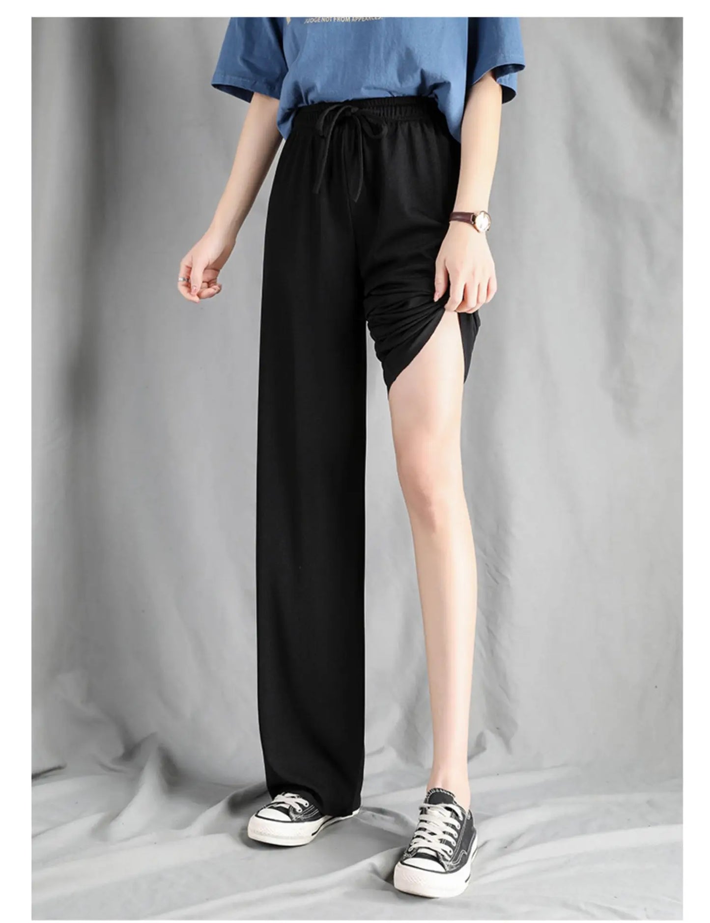 Slimming High Waist Ice Silk Wide Leg Pants for Pear aped Women Casual Summer orts plus Size  pe Comfortable Trousers
