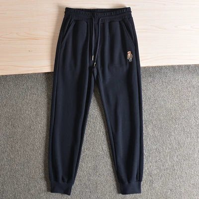 Autumn American Retro Waffle Embroidery Sweatpants Men's Fashion Pure Cotton Loose Elastic Waist Drawstring Casual Sport Pants
