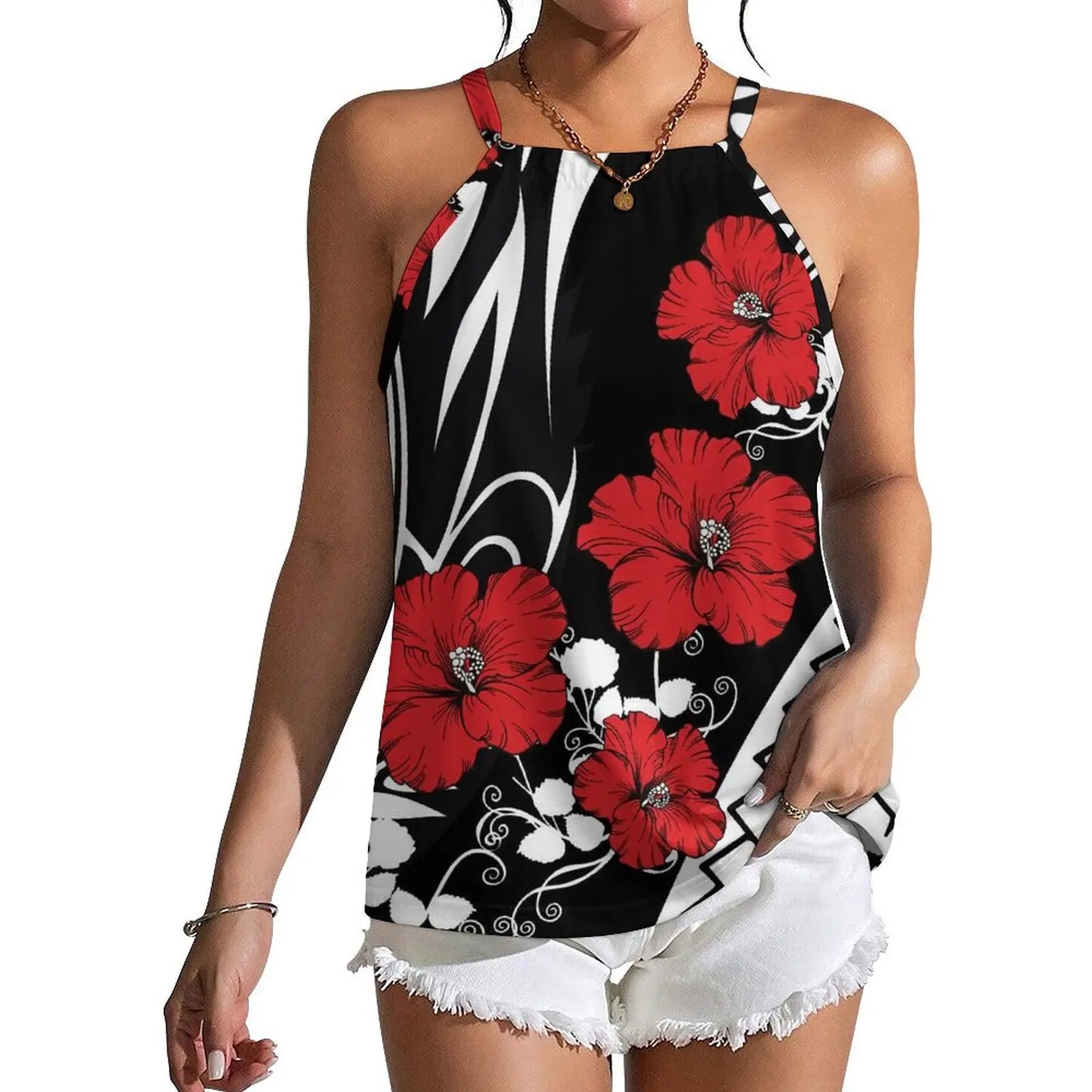 Custom Wholesale Women Summer Halter Everyday Casual Wear Polynesian Style Fiji Island Print Custom Design Strapper Vest