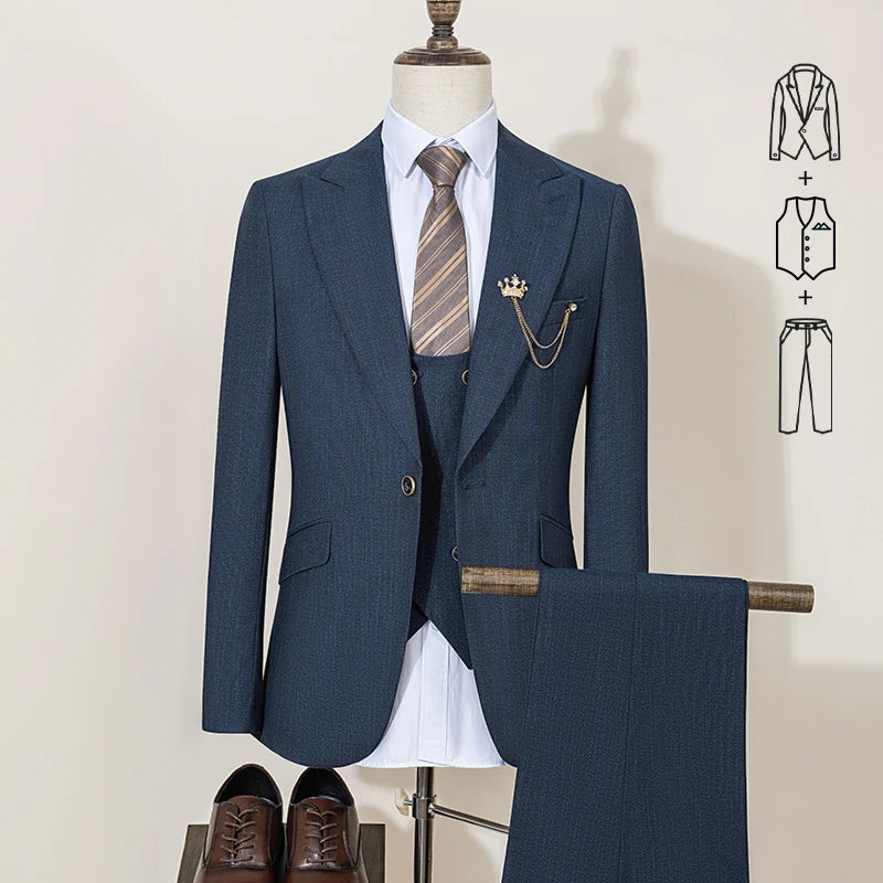 ST Cassy High-End Brand Formal Business Men's Suits Single Breasted Solid Color Slim Fit Suit Wedding Three-Piece