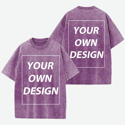 Personalized Custom Your Photo T Shirt Mens Summer Cotton Washed T-Shirt Breathable Fashion Short Sleeve Street Casual Retro Top