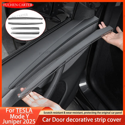 For Tesla ModelY Juniper2025 Car Door Decorative Strip ABS Carbon Fiber Texture Anti - Scratch Protective Interior Car Accessory