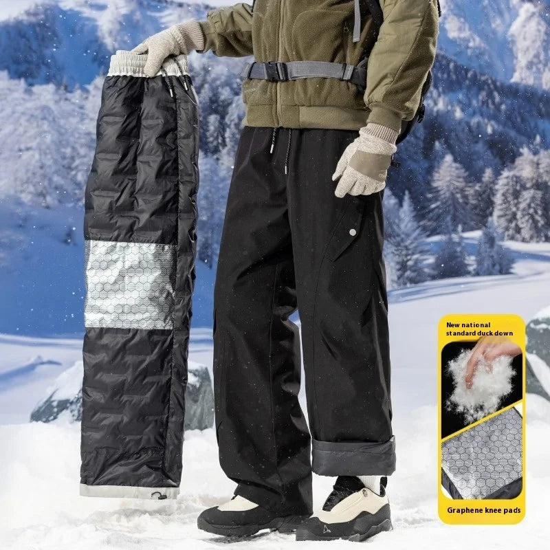 Men's 90% White Duck Down Ski Pants Waterproof Windproof Thermal Trousers Outdoor Wear Resistant Snow Sports Overalls Men
