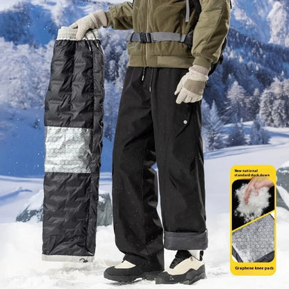 Men's 90% White Duck Down Ski Pants Waterproof Windproof Thermal Trousers Outdoor Wear Resistant Snow Sports Overalls Men