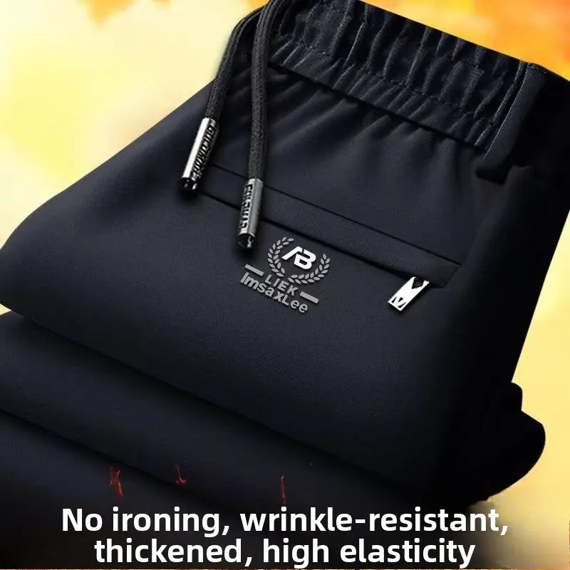 Men's Casual Fleece Lined Loose Fit Straight Leg Pants Autumn Winter Outerwear Sports Trousers Spring Summer Comfortable Poly...