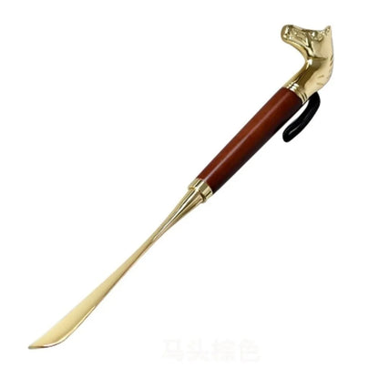 Shoe Puller 32cm Metal Shoe Horn Lion/Horse Head Handheld Wood Handle Shoehorn Durable Long Portable Shoe Lifter Reduce Bending