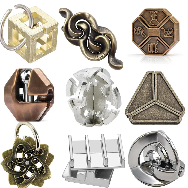 Metal Brain Teaser Puzzles 9PCS Educational Intellectual Toys Unlock Interlock IQ Test Adults Kids Magic Tricks Novelty Gifts