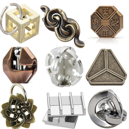 Metal Brain Teaser Puzzles 9PCS Educational Intellectual Toys Unlock Interlock IQ Test Adults Kids Magic Tricks Novelty Gifts