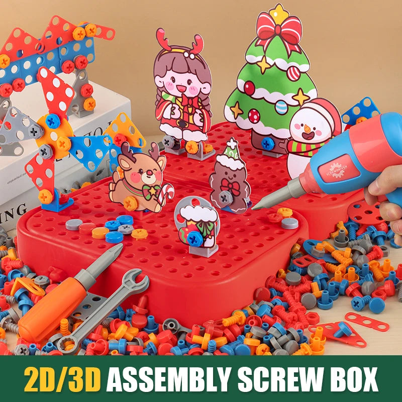 Christmas Pretend Repair Toolbox Children DIY Assembling Electric Drill Screwdriver Toy Kit Educational Toy Kid Birthday Gifts
