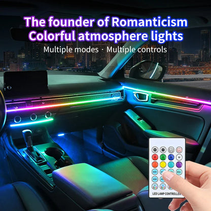 1/6/10 in 1Car LED Ambient Light Strip Acrylic Neon Interior Atmosphere Lamp with APP/Remote Control for Car Interior Dashboard
