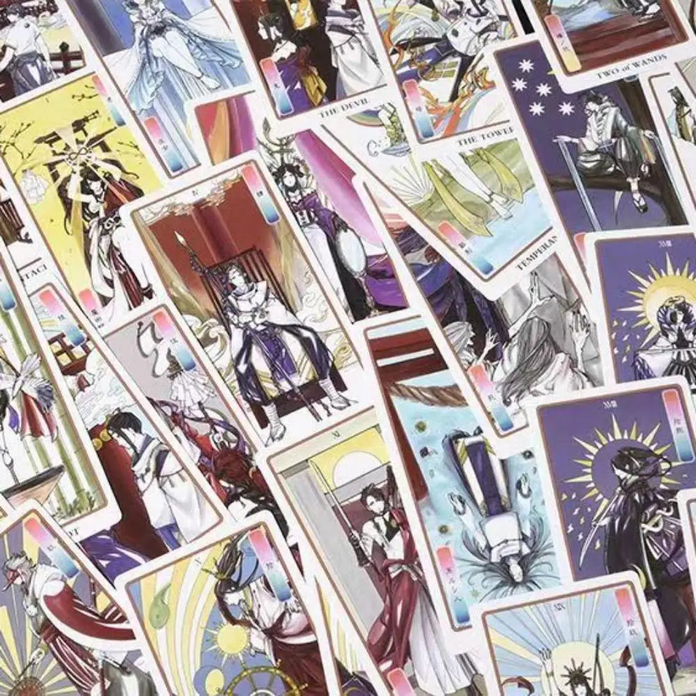 Japanese Myth Tarot Deck Cards Read Future Tarot Deck Card Game 78 Pcs Cards with Velvet Tarot Bag for Beginners 12.5*6cm