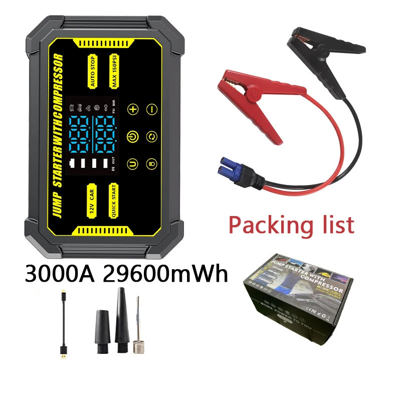 Car Jump Starter 1500A Power Bank 150PSI Pump Air Compressor Emergency Battery Booster Power Bank Start