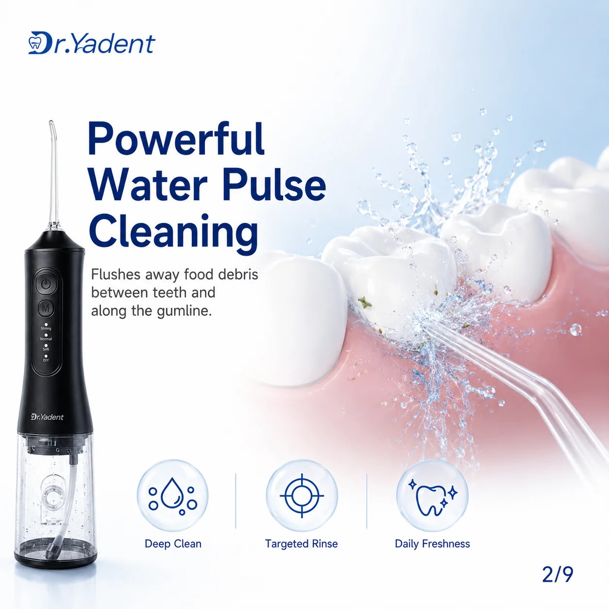 Dr.Yadent YD06 Oral Irrigator Flosser 300ML Large Capacity for Road Trips 4 Modes with DIY Pressure 7 Varies Nozzle Water Jets