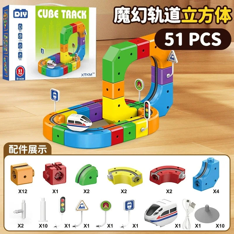 DIY Stem Magnetic Track Car Magnetic Sheet Children'S Puzzle Toy Electric Magical Magnetic Block Anti Gravity Toy Birthday Gift