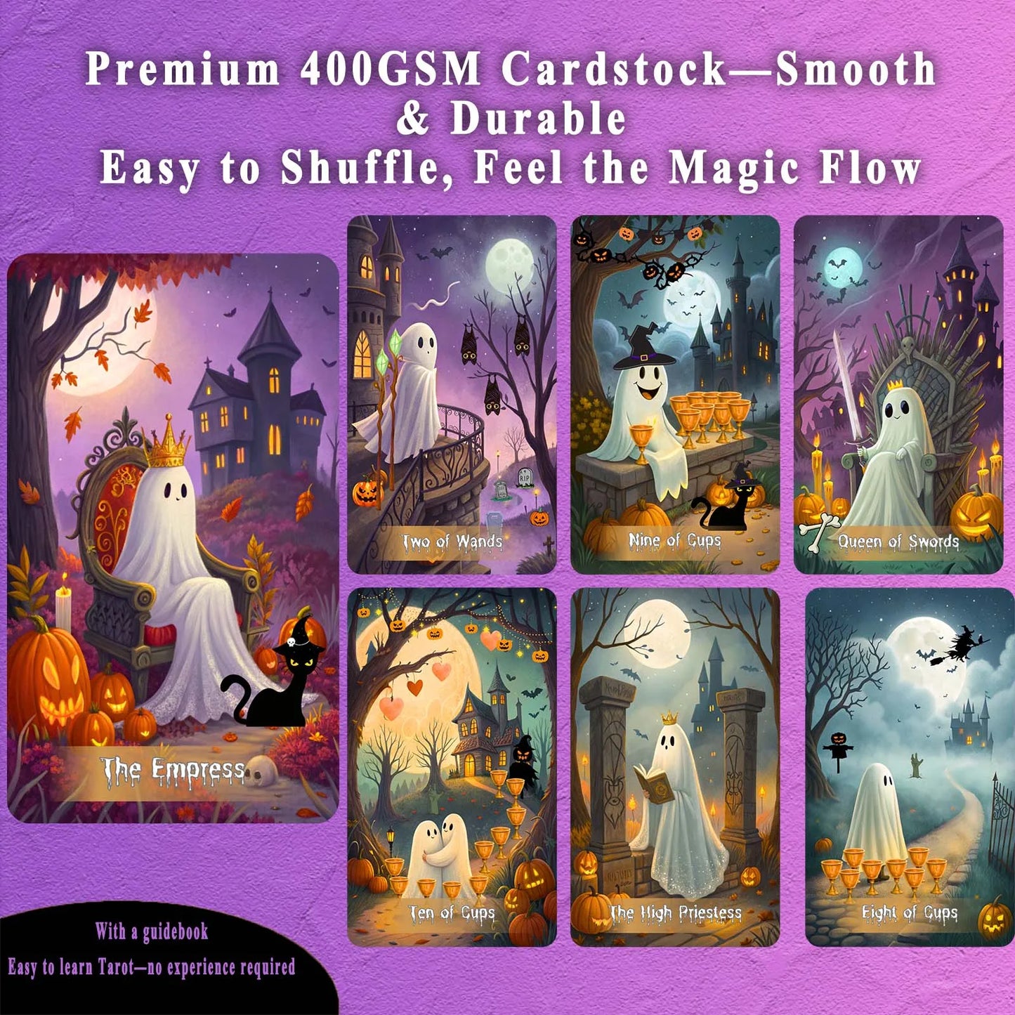 78 Card Spooky Cute Tarot Deck, 13x8 Cm Size for Beginners, Includes Paper Guide for Divination Game