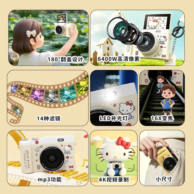 Sanrio Official Ccd Digital Camera with Flip Screen, Hd, Perfect for Students, Travel, Vlogging, and Beginner Photography
