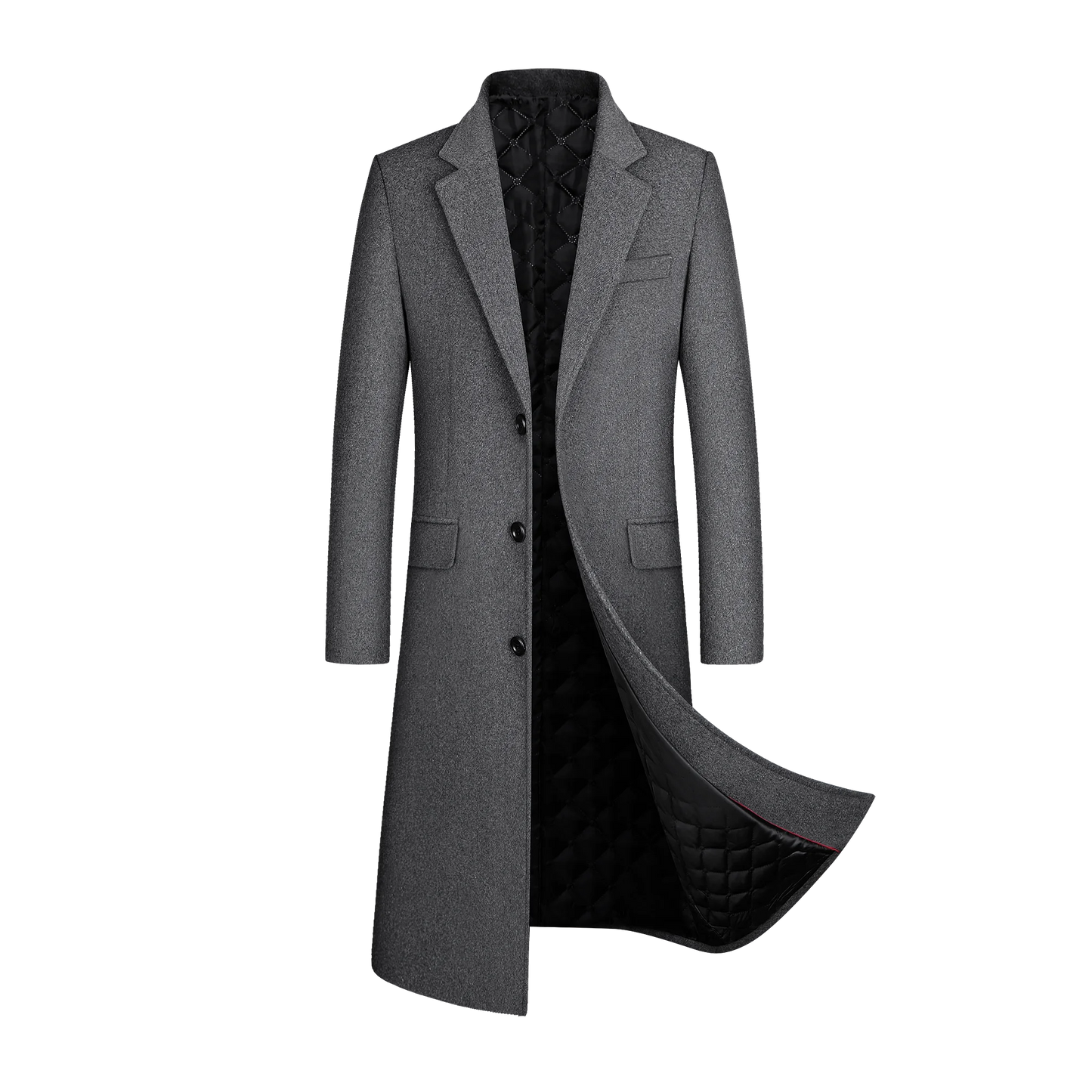 High-quality long, fashionable and stylish solid-color woolen coat, warm men's European and American style casual jacket