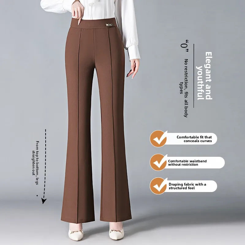 High Waist Fce Lined Thi Wide Leg Pants Casual Straight Cut Long Trousers Autumn Winter New Sle Faion Ladies Pants
