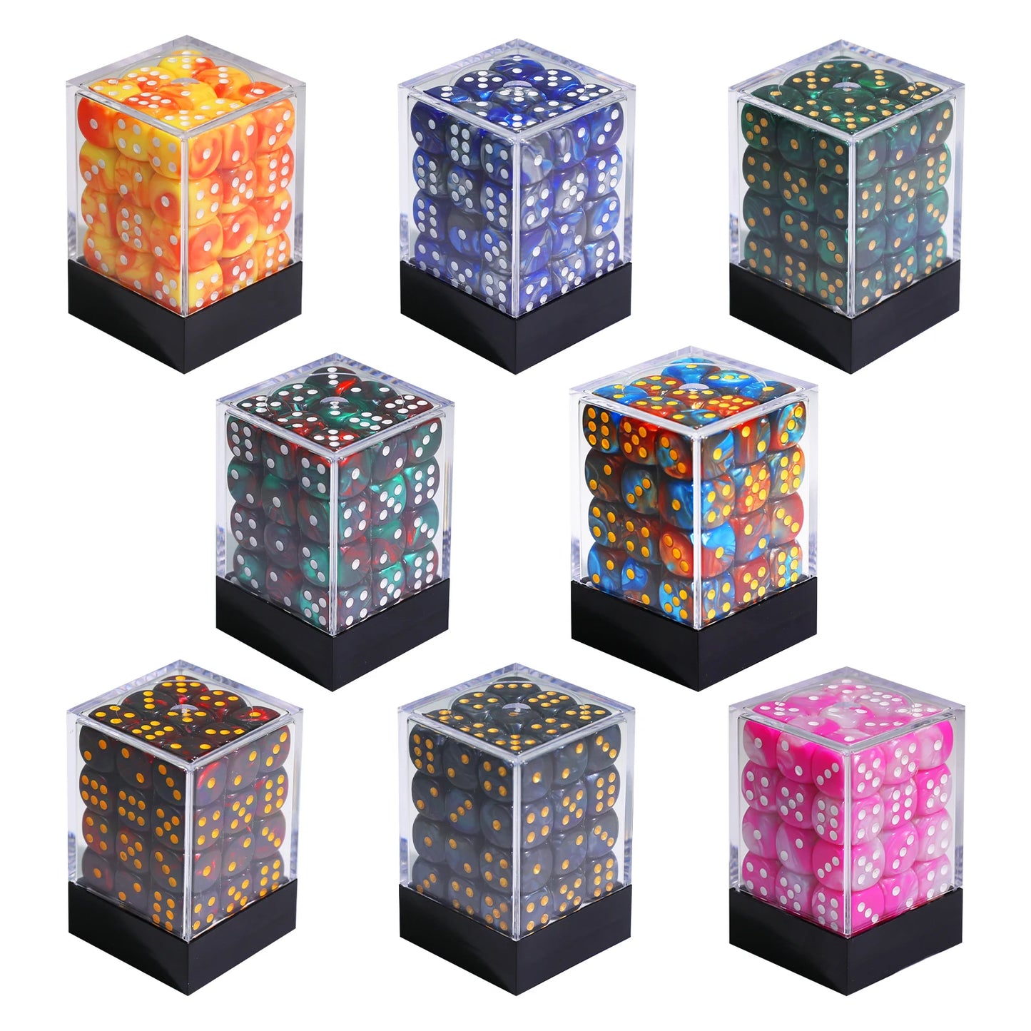 36Pcs 12mm D6 Double Color Glitter Dice for RPG Board Games Tabletop DND Accessories Family Board Games Gift with Storage Box