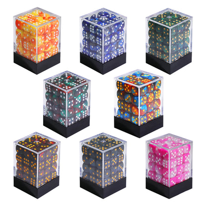 36Pcs 12mm D6 Double Color Glitter Dice for RPG Board Games Tabletop DND Accessories Family Board Games Gift with Storage Box