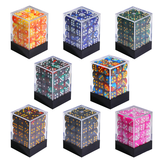 36Pcs 12mm D6 Double Color Glitter Dice for RPG Board Games Tabletop DND Accessories Family Board Games Gift with Storage Box