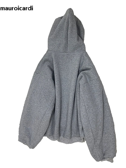 Mauroicardi Autumn Oversized Reversible Hoodies Men Loose Casual Luxury Designer Clothes Hoodie with Plaid Lining Sweatshirt