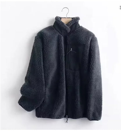 Unisex American Style Bata Fleece Jacket Stand Collar Lamb Velvet Polyester Fiber Outdoor Sport Hiking Thickened Autumn Winte...