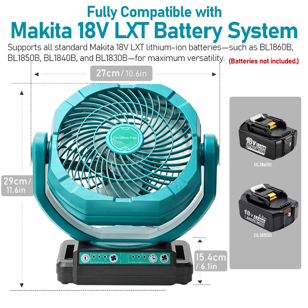 Cordless Oscillating Fan for Makita 18V Battery, 3-Speed Jobsite Industrial Camping Fan(Battery not Included)