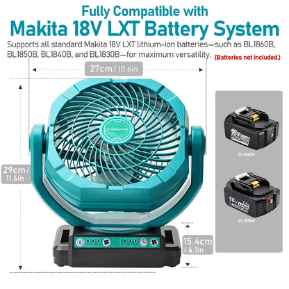 Cordless Oscillating Fan for Makita 18V Battery, 3-Speed Jobsite Industrial Camping Fan(Battery not Included)